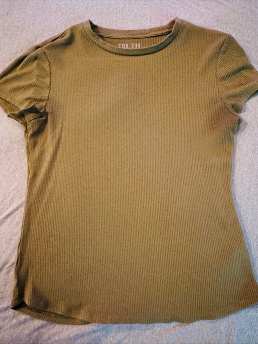 Olive Ribbed Crewneck Short Sleeve Top